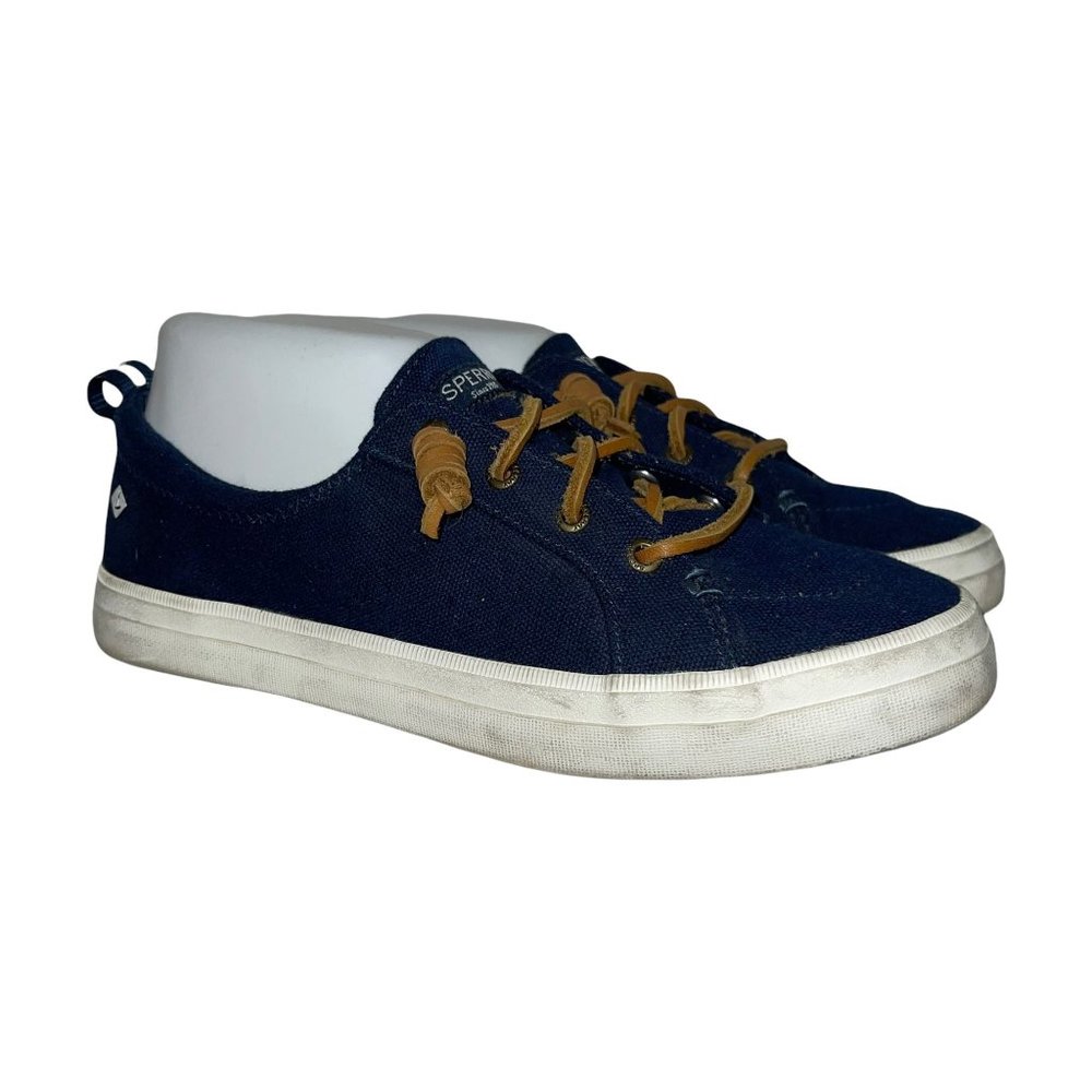 Sperry Top-Sider Navy Blue Canvas Leather Rope Slip On Loafers Women's 8M